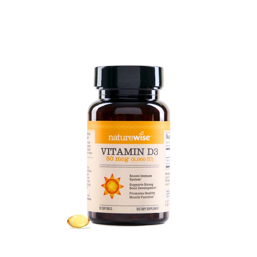NatureWise Vitamin D3 2000iu (50 mcg) 90denní zásobování pro imunitní podporu, zdravé svalové funkce a zdraví kostí - Non- GMO, gluten zdarma v organické extra panenský olivový olej, (Mini Softgel), 90 Počet