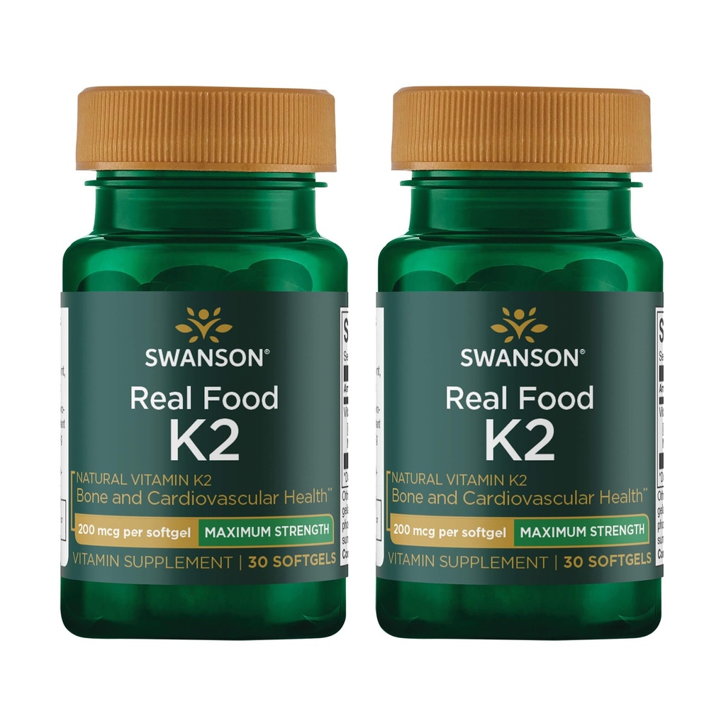 Swanson Maximální síla vitamin K2 (Menachinone- 7) -Vitamin dodatek Podpůrné kardiovaskulární a kostní zdraví-Vyrobeno z japonského Natto pomoci regulovat vápník (30 Softgels, 200mcg každý) (2 balení)