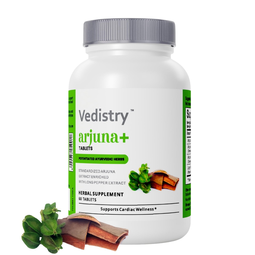 Arjuna + Bark Extract Dodatek 124; 1100mg Arjuna Tablets with Long Pepper for Heart Health & Blood Pressure Supplementary 124; Organic Herbal Kardiovaskulární dodatek 124; 60 Vegan Tablets