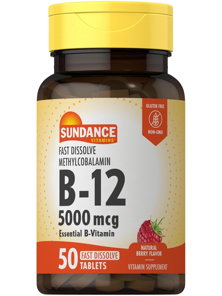 Sundance vitamin B12 Fast Disold Tablety CLAS124; 5000 mcg CLAS124; 50 Count CLAS124; jako methylkobalamin CLAS124; přírodní Berry Flavor CLAS124; Vegetarian, Non- GMO, a gluten zdarma dodatek