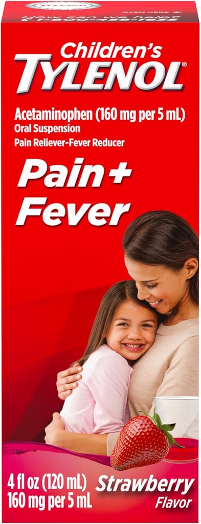Dětská tylenol perorální suspenze medicína, Dětská tekutá medicína Pain Reliever & Fever Reducer for Cold + Fluu Symptoms, Aspirin -, Ibuprofen & Alcohol- Free, Strawberry, 4 fl. oz