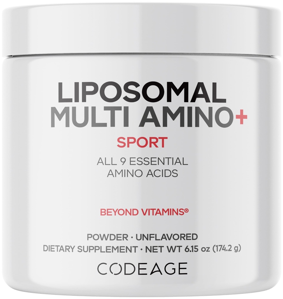Codeage Liposomal Multi Amino Powder Supplement - BCAA & EAA dodatek všech 9 esenciální aminokyseliny, Branched- Chain Amino Acid, Pre & Post Workout, Neochucené, Liposomální Dodávka, Non- GMO, 6.15 oz