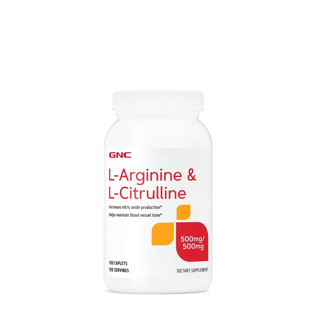 GNC L Arginin + L Citrulline 500mg Každý dodatek, Podporuje výrobu oxidu dusnatého a zdravé krevní plavidlo Tone, 120 Služeb