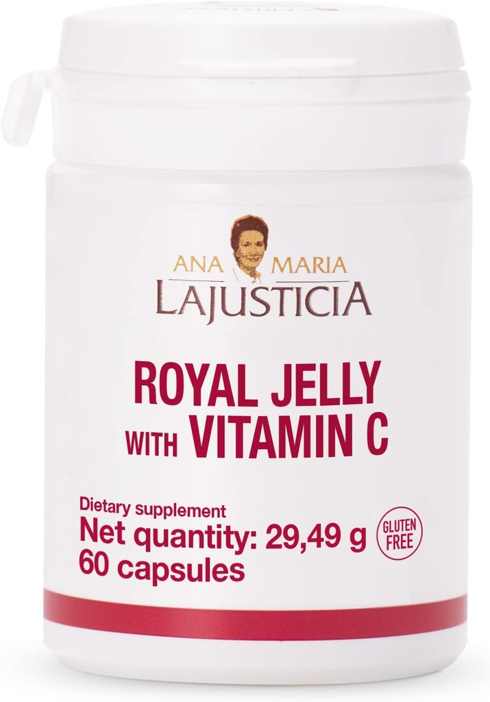 ANA MARIA LAJUSTCIA - Royal Jelly s vitamínem C - 60 Kapsle Mléčné a gluten zdarma. Vegetarian Friendly. Perfektní pro podporu cévního zdraví.