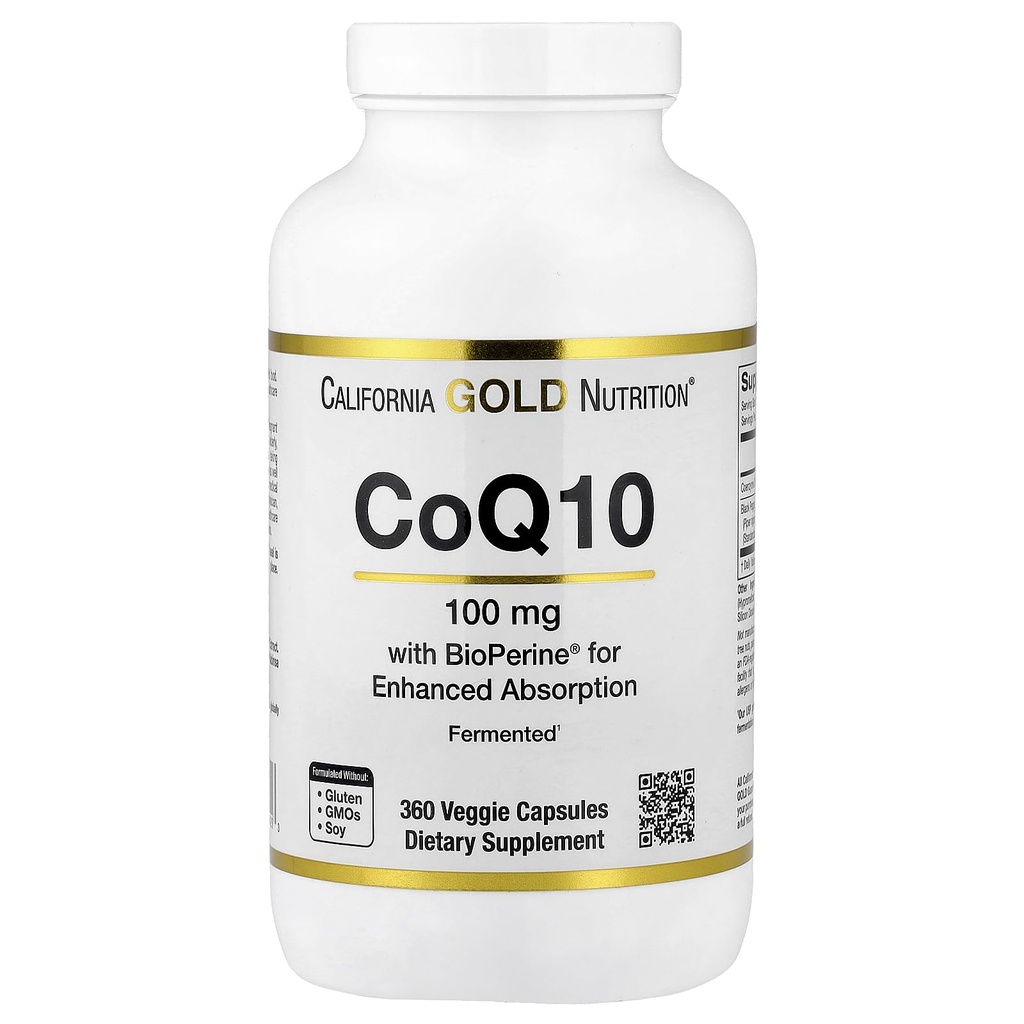 CoQ10 100 mg, Coenzym Q10 Ubiquinone USP s bioperinem Black Pepper pro zvýšenou absorpci, podporuje mitochondriální funkci *, 360 Veggie Kapsle