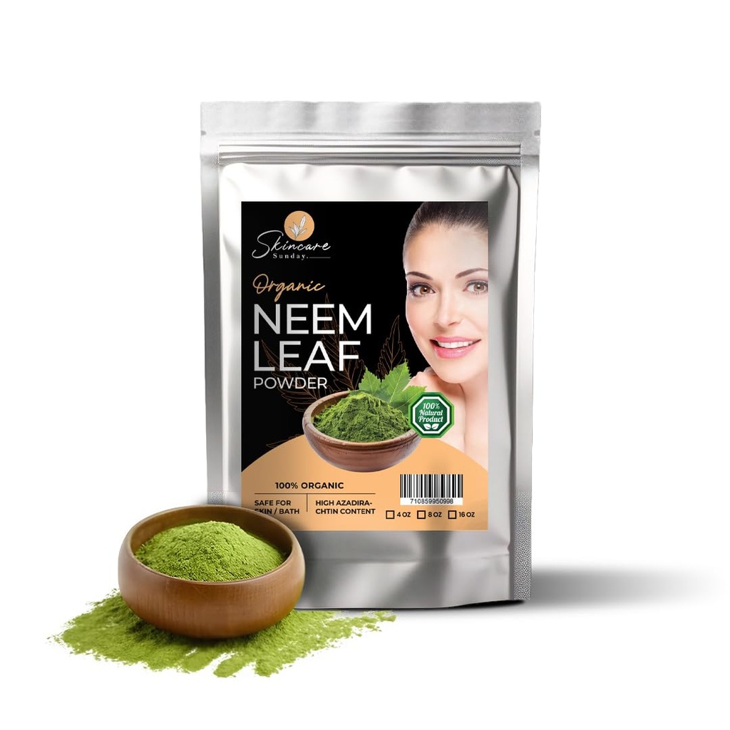 Organic Neem Leaf Powder for Skin, Vlasy & Bath - Čisté a přírodní 124; Vylepšení záře - 1 libra