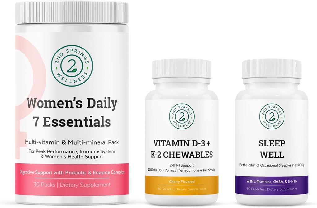 Ženy Daily 7 Essentials, Vitamin D3 + K2 Žvýkačky & Spánek dobře Bundle