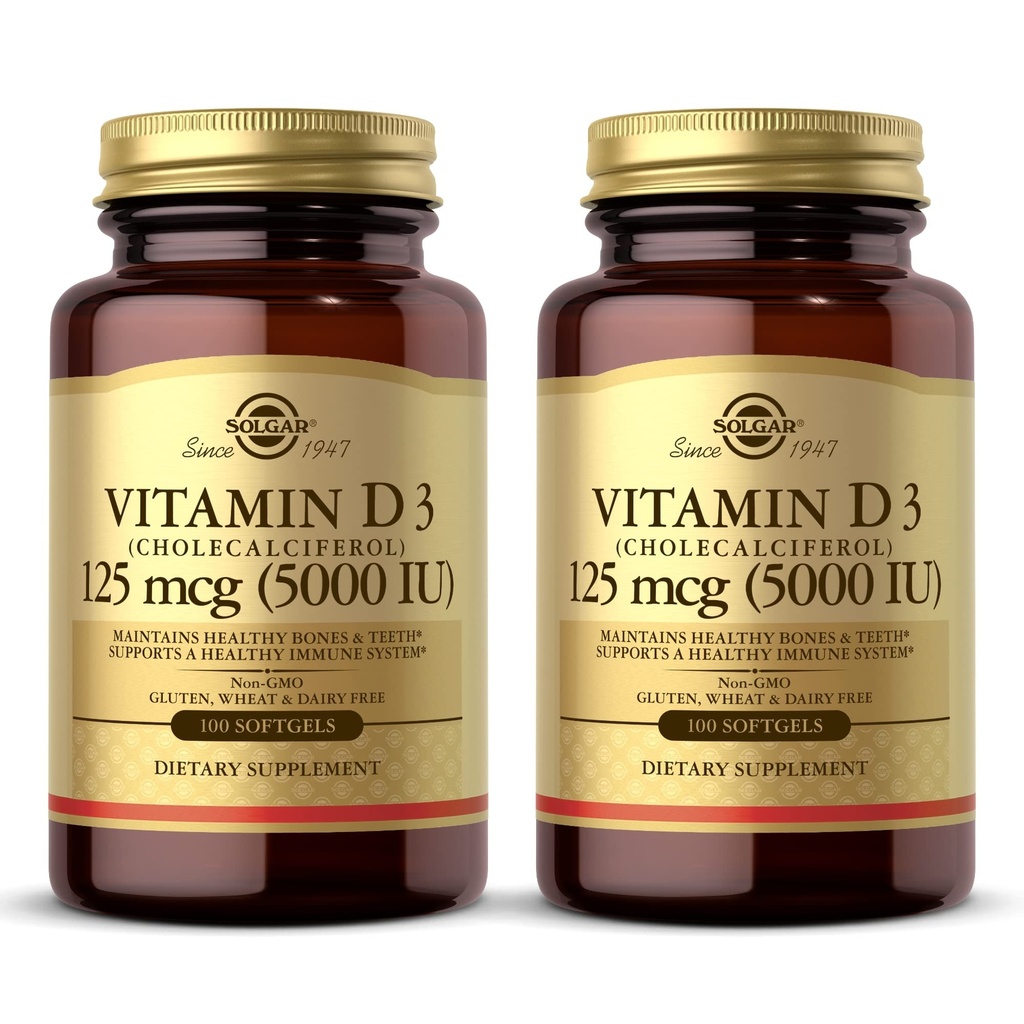Solgar Vitamin D3 (Cholekalciferol) 10 mcg (400 IU) - 100 Softgels, Balení 2 - Pomáhá udržovat zdravé kosti a zuby - Podpora imunitního systému - Non- GMO, Gluten zdarma, mlékárny zdarma - 200 Celkem Service