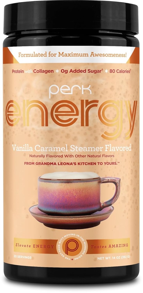 Perk Energy Original Vanilla Karamel Ochucený nápoj Powder (20 Servings) - gluten- Free, Peanut- Free
