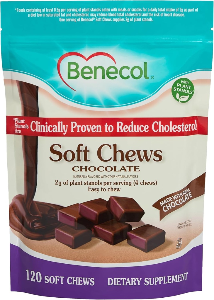Benecol ® Soft Chews - Vyrobeno s klinicky osvědčeným Cholesterol- Lowering Plant Stanols - Doplněk pro řízení cholesterolu (120 Chocolate Chews)