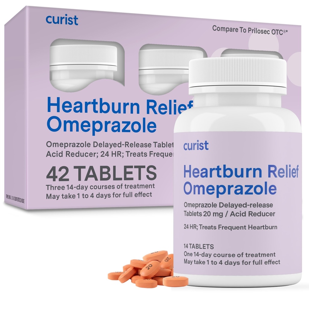 Kurista Omeprazol 20mg Tablety - 42 Count Delayed- Release Tablety - Acid Reflux Medicine for Heartburn Relief
