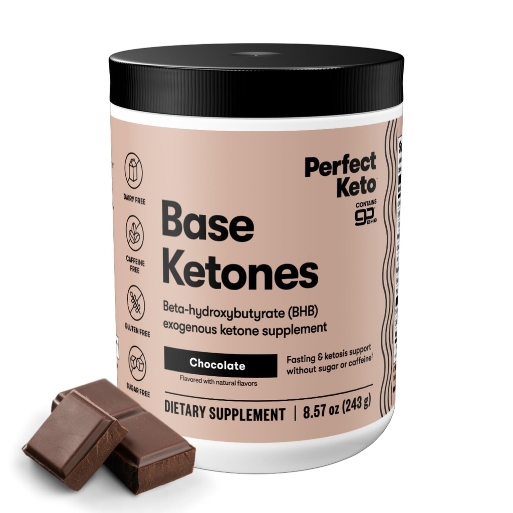 Perfektní Keto Exogeneous Ketones Powder, BHB Soli pro Ketosis & Fasting Support, Electrolytes for Hydration, Caffeine Free Energy, Chocolate, 8.57 oz