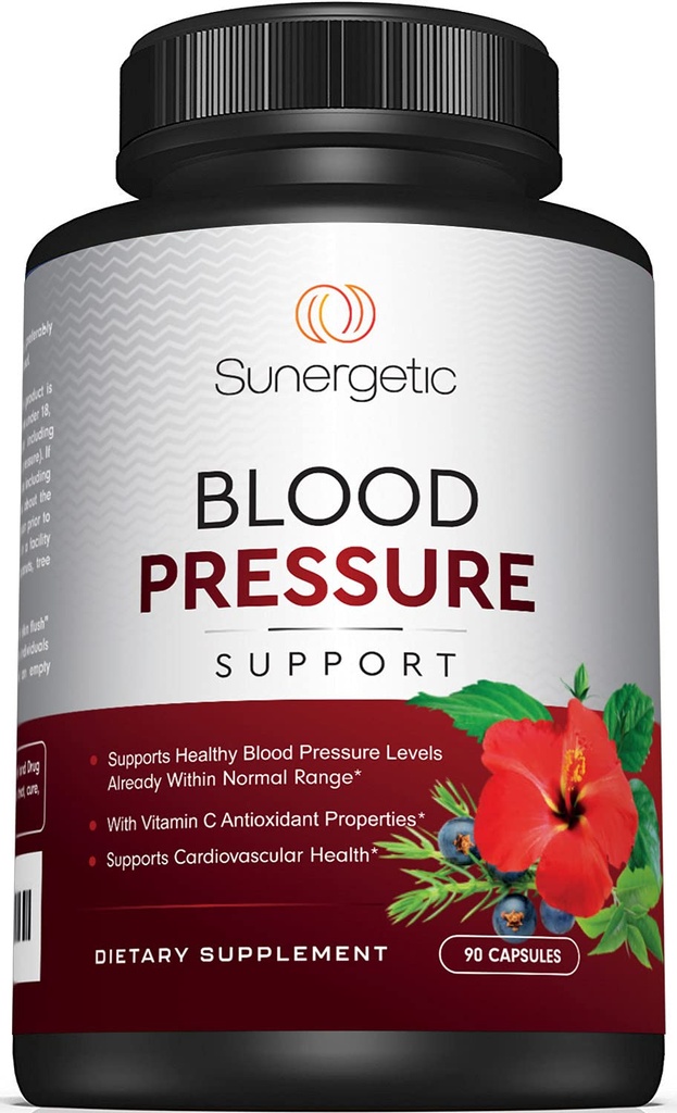 Premium krevní tlak Supplement pro kardiovaskulární a srdeční zdraví s česnekem, Hawthorn & Hibiscus (90 Kapsle)