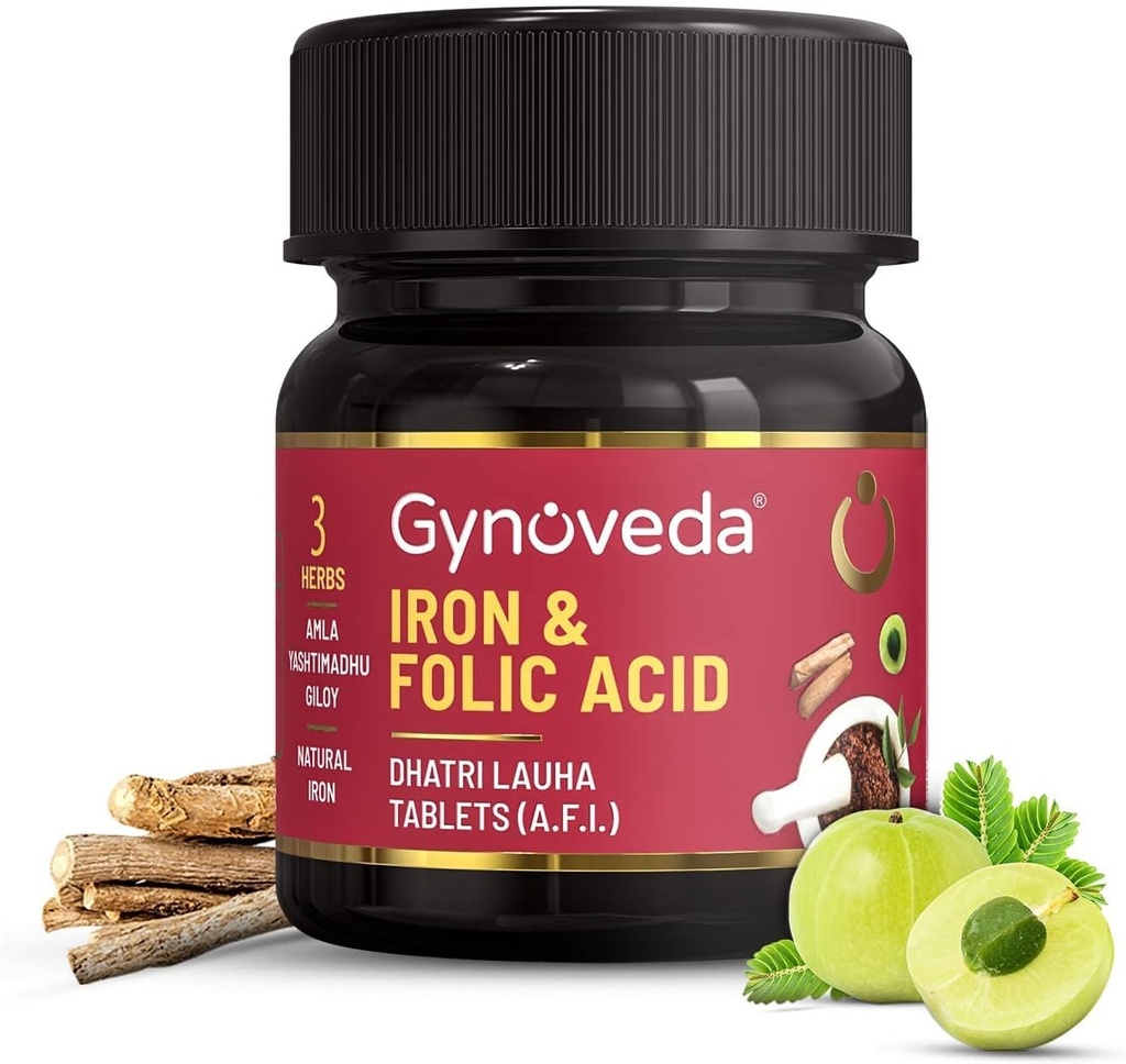 Nutranix TNA Iron Folic Acid dodatek 124; Ayurvedic Blood Builder for Hemoglobin Lost in Periods Iren124; Bohaté na vápníku, B9, B12, Vitamin C z Amla Iren124; Pomáhá v anemii, Těhotenství 124; 1 Lahvička, 60 Tablety