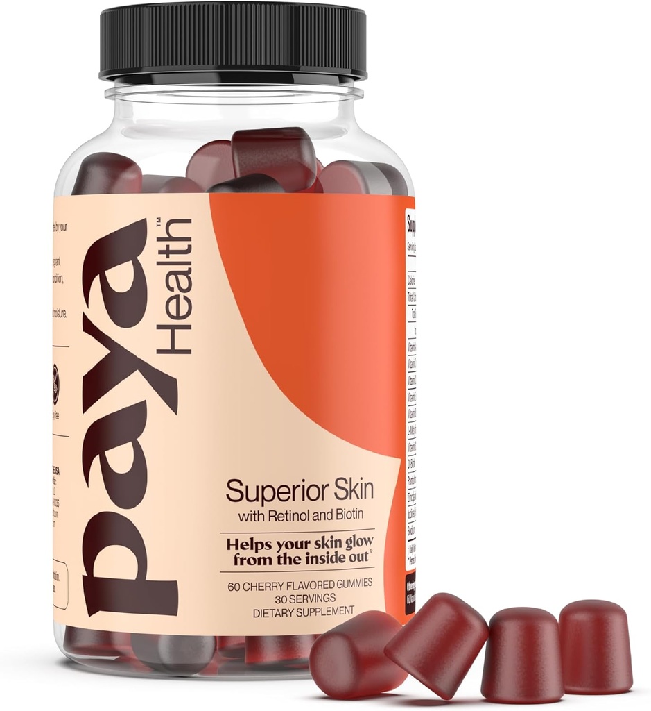Kůže Retinol a Biotin Gummies pro čiré, hladké pokožky, zdravé vlasy a hřebíky 124; dodatek se zinek, vitaminy A, E a C IR 124; Non- GMO, gluten- Free, Cherry Flavor, 60 Počet
