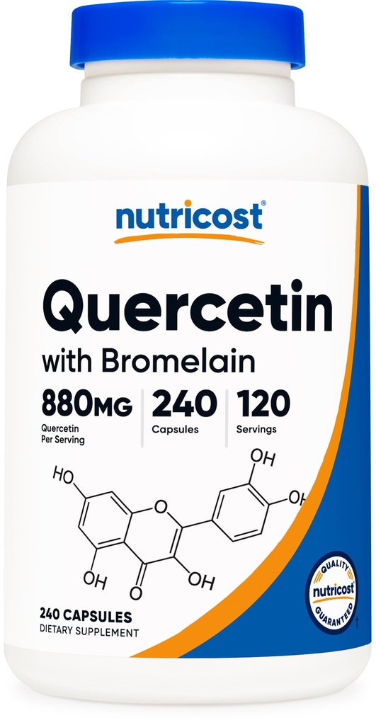 Nutricost Quercetin 880mg, 240 Vegetariánských kapslí s Bromelain (165mg) - 120 Servings (440mg Quercetin per Cap) - Gluten Free, Non- GMO