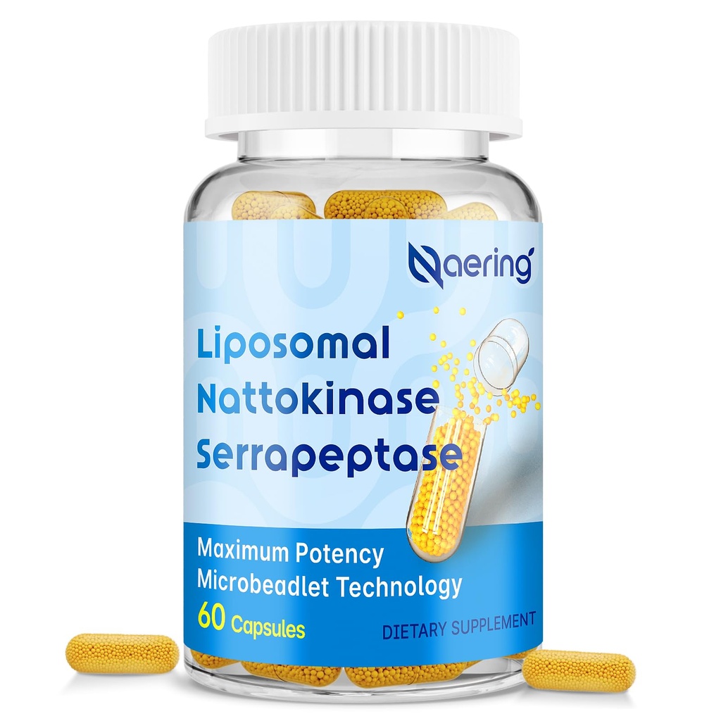 Lipozomální Nattokináza 12 000 FU Serrapeptáza 360 000 SPU Enzyme Dodatek - Obohacený o synergistické enzymy a Nutrient Blend & Inulin pro cirkulační, Gut, Digestion 60 Kapsle (1 lahvička)