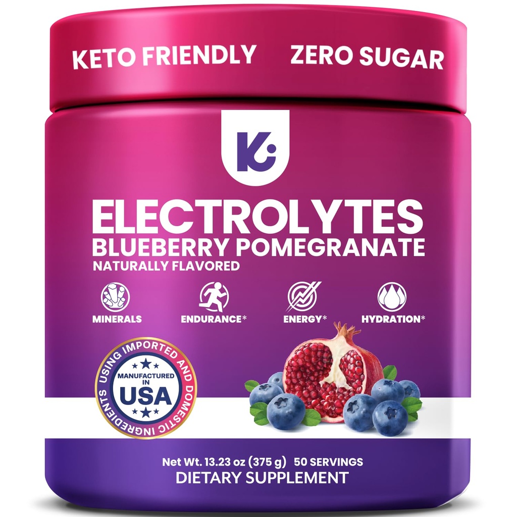 Keppi Electrolytes Powder - Blueberry Pomegranate Flavor 50 Services - No Cukr Hydration Supplement with Draslík, Magnesium, Sodík - Keto, Vegan, Fasting- Friendly, Nula Calorie Electrolyte Drink