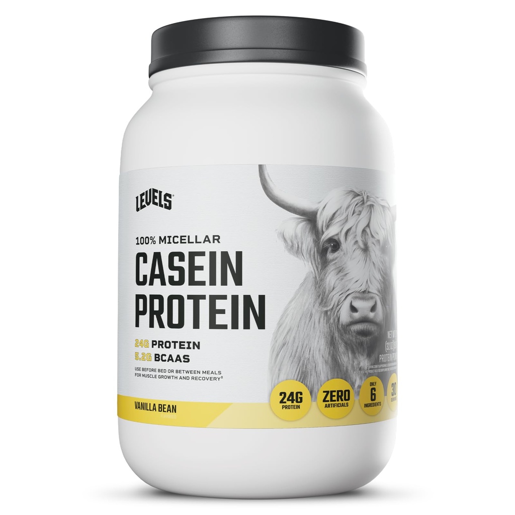 Úrovně 100% Micellar Casein Protein, Hormon Free, Vanilla Bean, 2LB