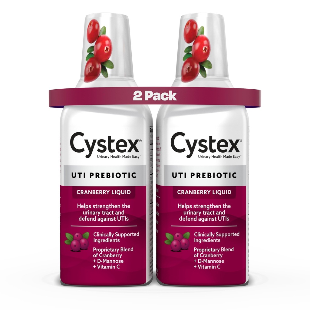 Cystex Podpora a prevence infekce močových cest - Cranberry Prebiotic Supplement with D- Mannose & Vitamin C for UTI Protection & Urinary Health Maintenance - 7.6 fl oz - (Pack of 2)