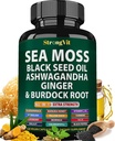 Sea Moss Black Seed Oil Ashwagandha Ginger, Organic Sea Moss Kapsle s Burdock Root, Irish Seamoss Pills with Bladderwrack, Turmeric, Shilajit, Multiminerální doplněk, USA (120 Kapsle)