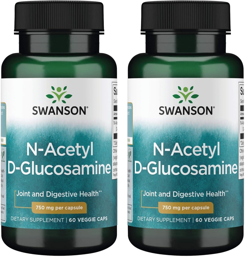 Swanson N- Acetyl D- Glucosamine - přírodní doplněk pro podporu spojů a Gastrointestinální zdraví - Přírodní vzorec podporující zdravé chrupavky - (60 Veggie Kapsle, 750mg každý) (2 balení)