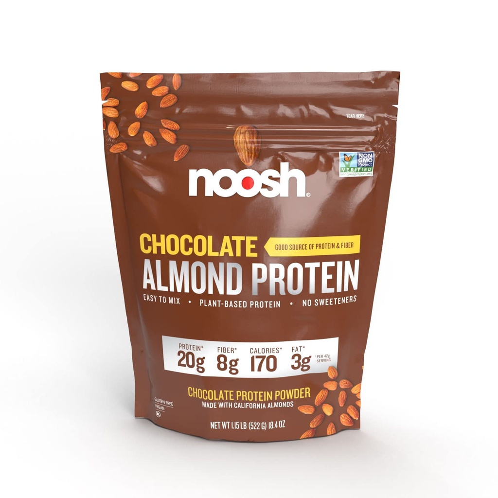 NOOSH Plant Based Almond Protein Powder Chocolate 43 Gram - Vegan Protein Powder, Všechny přírodní složky, Non-GMO, Gluten Free, Kosher, Peanut Free, Soy Free, Dairy Free (Čokoláda)