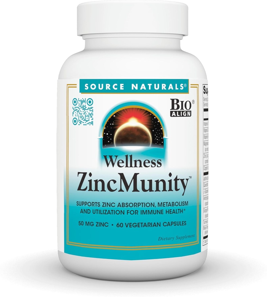 Zdroj Naturals Wellness ZincMunity, Podporuje absorpci zinku, metabolismus a využití pro imunitní léčbu *, 50 mg zinku - 60 vegetariánských kapslí