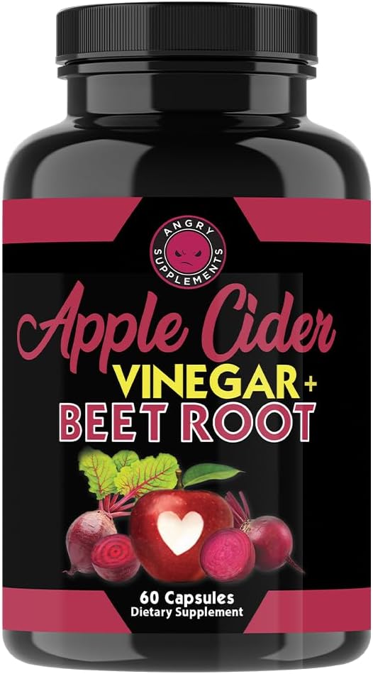 Rozzlobené doplňky Apple Cider Ocet + Beet Root Powder Kapsle, Čisté ACV Beetroot 1000mg na servírování, Digestivní zdraví pro muže a ženy (60ct, 1- Month Supply)