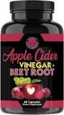 Rozzlobené doplňky Apple Cider Ocet + Beet Root Powder Kapsle, Čisté ACV Beetroot 1000mg na servírování, Digestivní zdraví pro muže a ženy (60ct, 1- Month Supply)