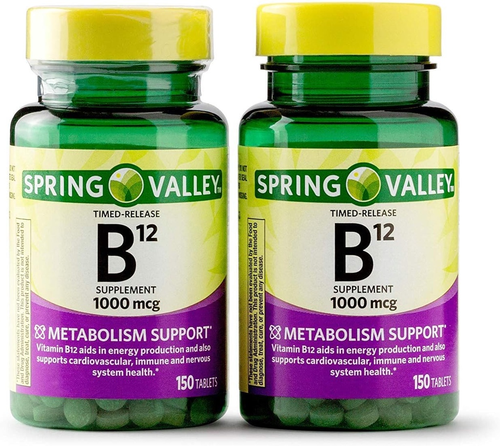 Jarní údolí Vitamin B12 Časované uvolnění tablety, 1000 mcg, 150 Počet (Balení 2, 300 Počet Celkem) (150 Počet (Balení 2))
