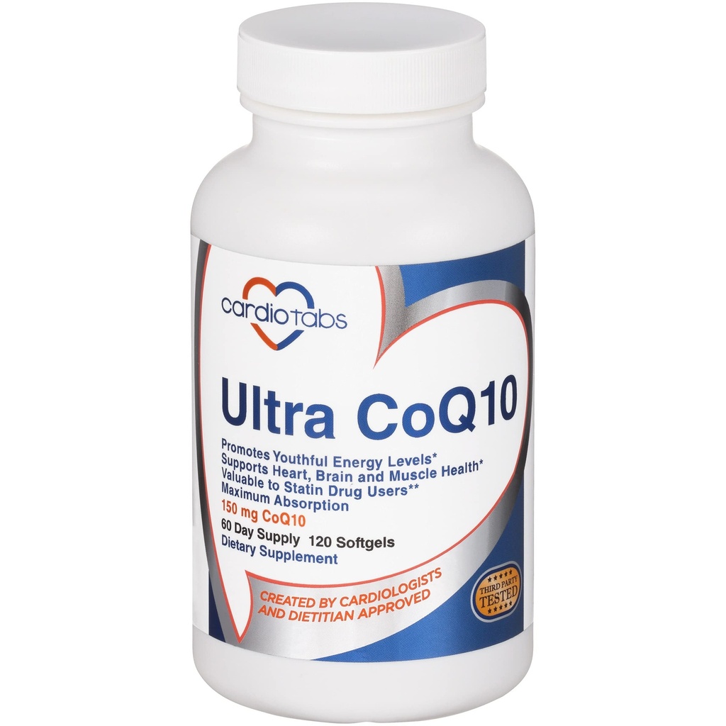 Ultra CoQ10 Koenzym dodatek pro Cardio Health, 150 mg CoQ10 - Ubiquinon - Per 2 Softgels w / Safflower Oil & Tocopherols, 6X Lepší absorpce pro zdraví mozku a svalů, 120 Softgels