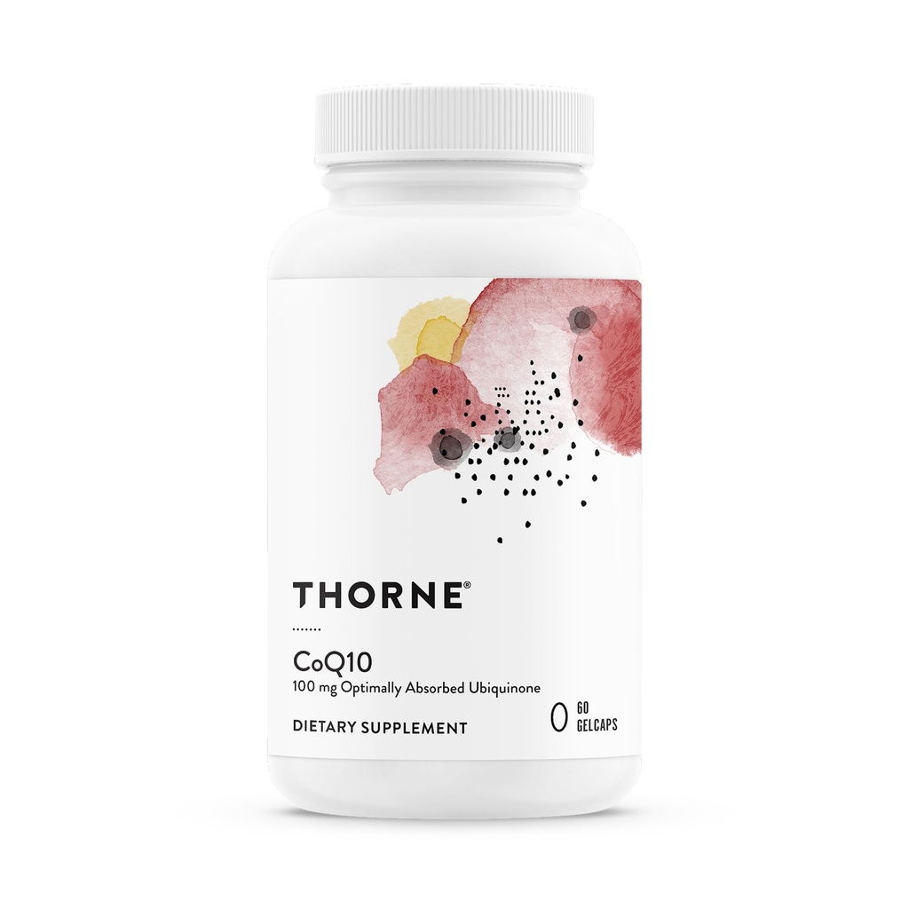 THORNE - CoQ10 - 100mg Optimálně Absorbovaný doplněk Ubiquinone - Podporuje srdeční zdraví, mozkové funkce, buněčná výroba energie a zdravé stárnutí * - Third-Party Certified - Gluten- Free - 60 Softgels