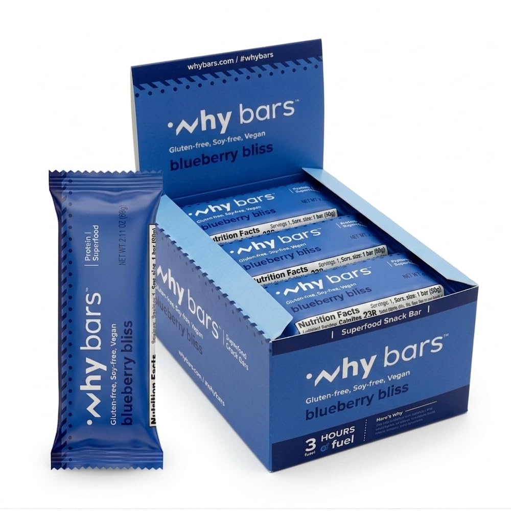 Proč Bary, Protein Bary, Blueberry Bliss, 2.04 Ounce Bary (Pack of 12 Protein Bars) - Protein Bar Superfood, Gluten Free, Non GMO, Organic, Vegan, Jednoduché ingredience