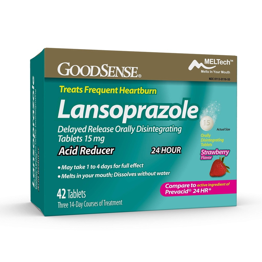 GoodSense Lansoprazol Zpoždění uvolňování Orálně Diintegrační tablety 15 mg, Reducer kyseliny, Strawberry Flavor, 42 Počet (balení po 1)