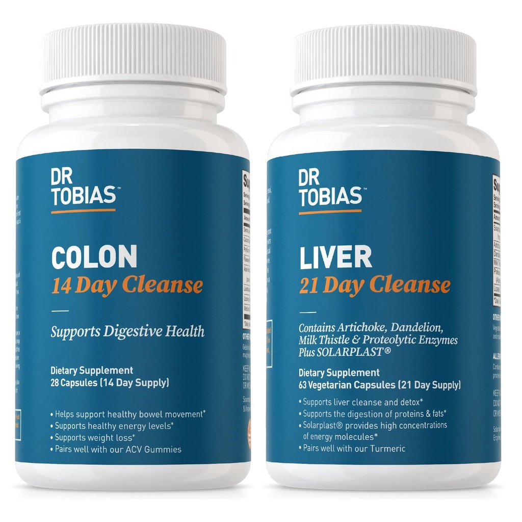 Dr. Tobias Colon 14 Day Cleanse & Játra 21 Day Cleanse doplňky, s Fiber, Byliny & Probiotika, Solarplast, Artichode, Mléko Thistle, Podporuje Gut a zdraví jater.