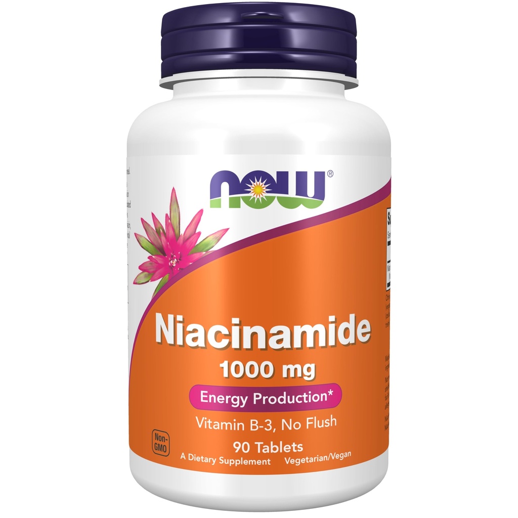 Nyní Potraviny Doplňky, Niacinamid (Vitamin B-3) 1000 mg, Energy Production *, 90 Tablet, White, Off- White