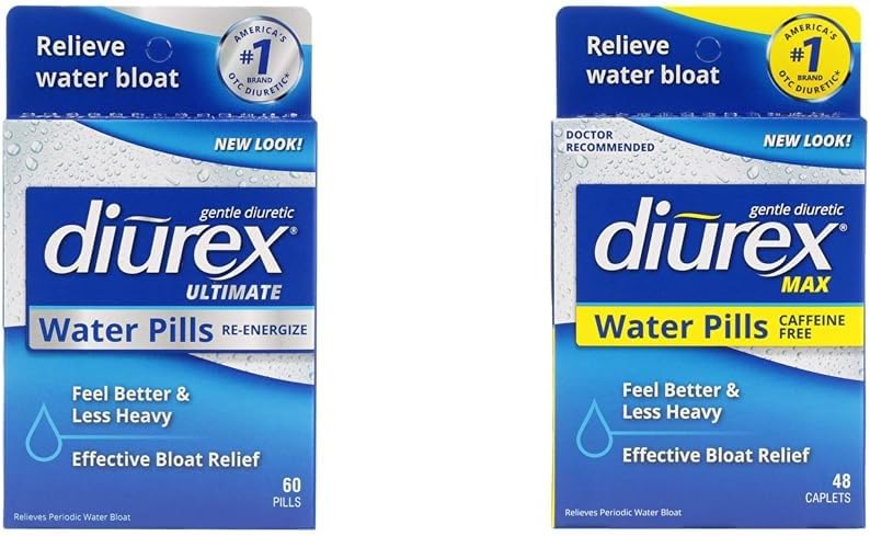 Diurex Ultimate Re- Energizing 60 Počet Max Caffeine- Free 48 Počet Maximální síla Vodní pilulky Bloat Relief balíčky