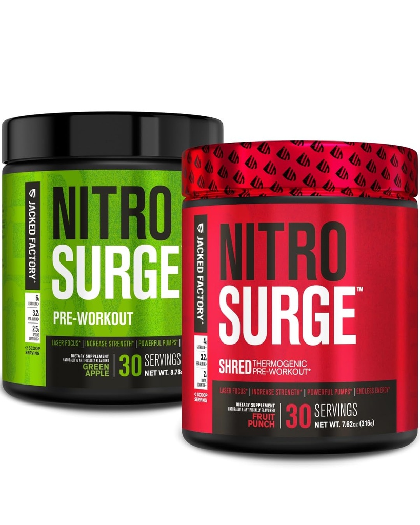 Jacked Factory Nitrofresh Pre- Cvičení v Green Apple & Fruit Punch Nitrofresh Shred Thermogenic Pre- Cvičení pro muže a ženy