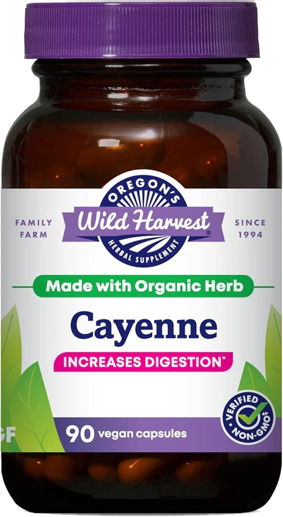 Oregon Wild Harvest Non- GMO Cayenne Kapsle, Organic Bylinné doplňky, 90 Počet