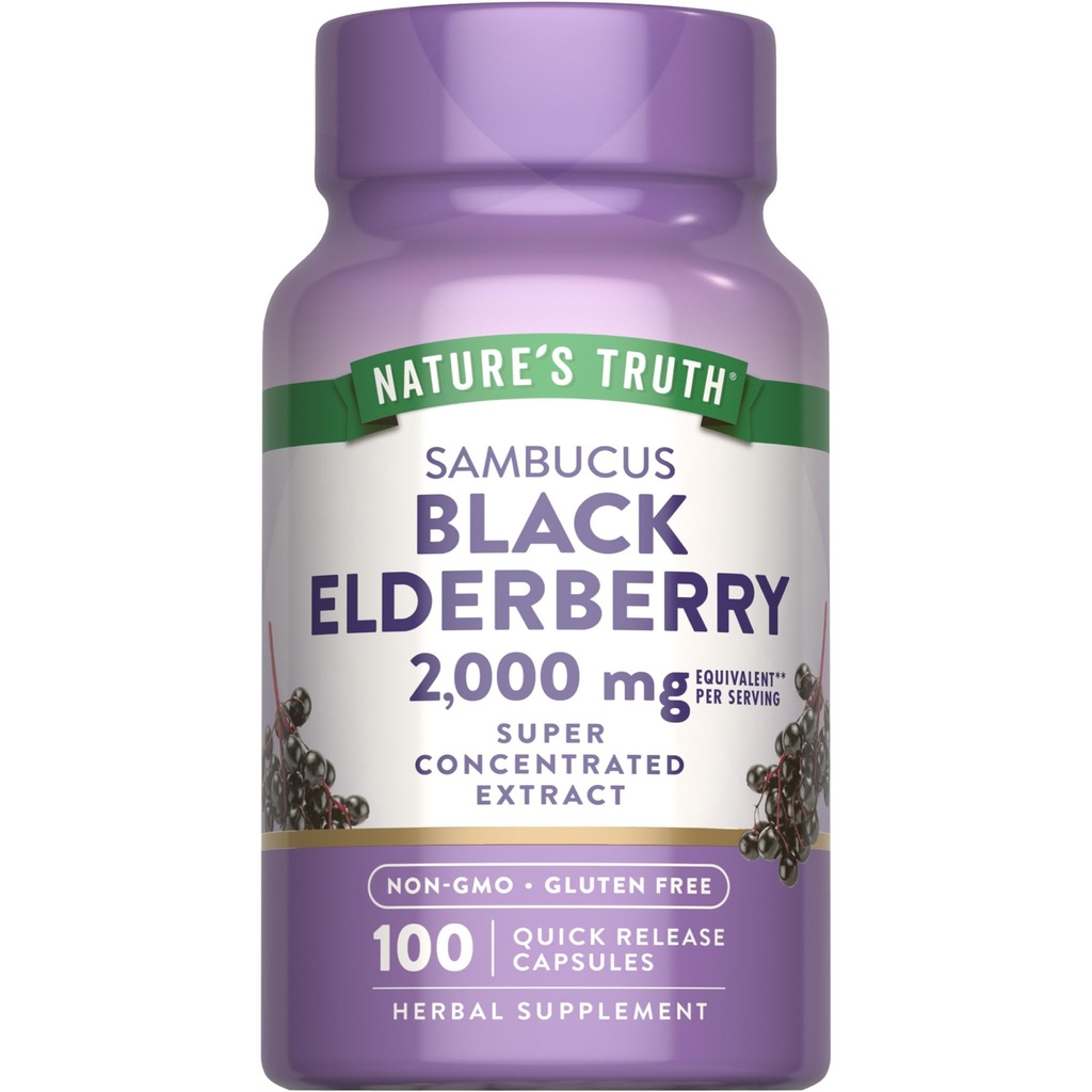 Nature 's Truth Black Elderberry Kapsle 124; 100 Počet 124; Super Koncentrované Sambucus Extract 124; Non- GMO a gluten zdarma dodatek
