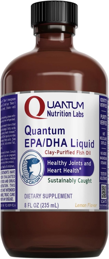 Quantum Nutrition Labs EPA / DHA Liquid - Omega 3 Fish Oil Liquid Liquid, Omega 3 Liquid Fish Oil Dodatek pro dospělé, Joint, Heart, & Brain Health Support - 8 Fl Oz Lahev