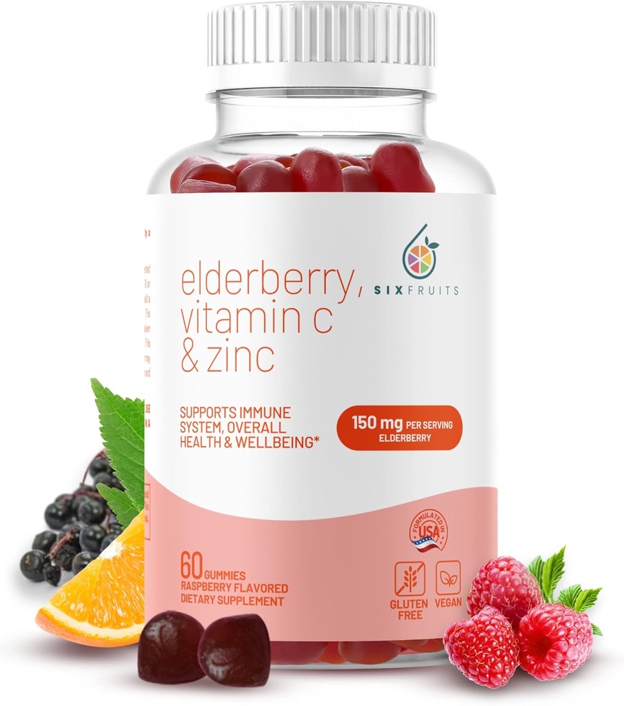 Organic Elderberry Gummies s zinem a vitaminem C 124; Vegan Elderberry Gummies pro dospělé 124; Imunita a imunitní podpora doplněk pro dospělé 124; Gluten a želatina zdarma