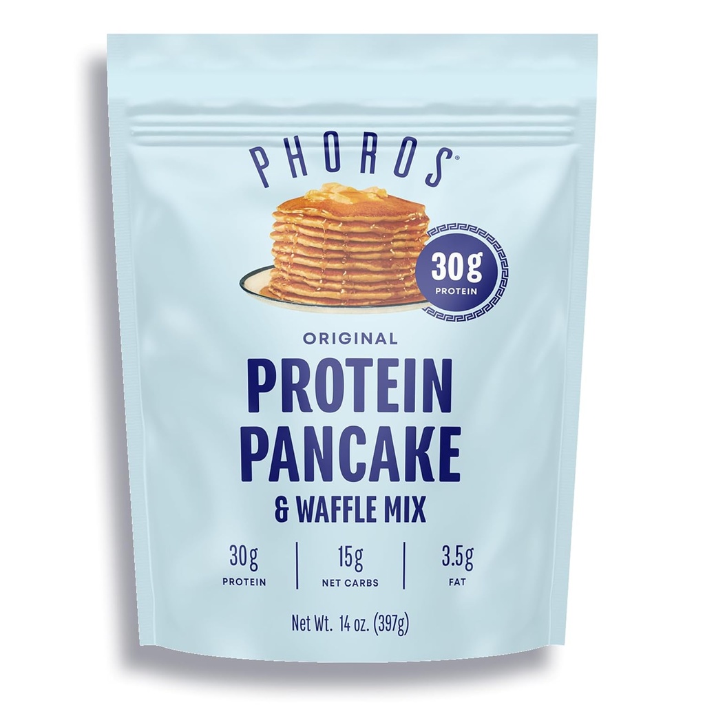 Bílkovinné palačinky Mix & Protein Waffle Mix by Phoros Nutrition, 30g bílkovin, Nízký karb, Vysoký protein, Keto- Friendly, Syrovátkové bílkoviny, celozrnná Oves, Pšeničné palačinky, Stačí přidat vodu (Original)