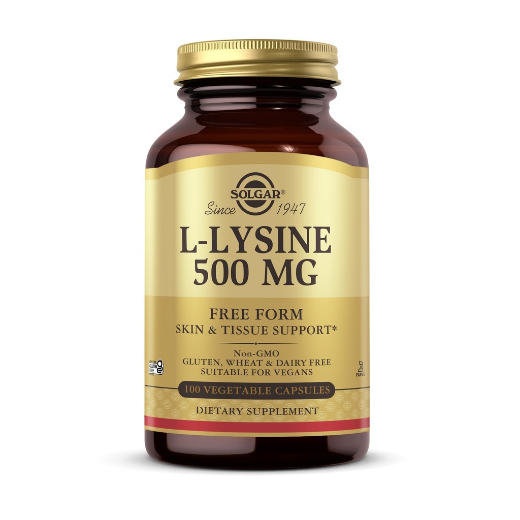 Solgar L-Lysin 500 mg - 100 Zeleninové kapsle - Podpora kůže a tkáně - Non- GMO, Vegan, Kosher, Gluten zdarma - 100 Služeb
