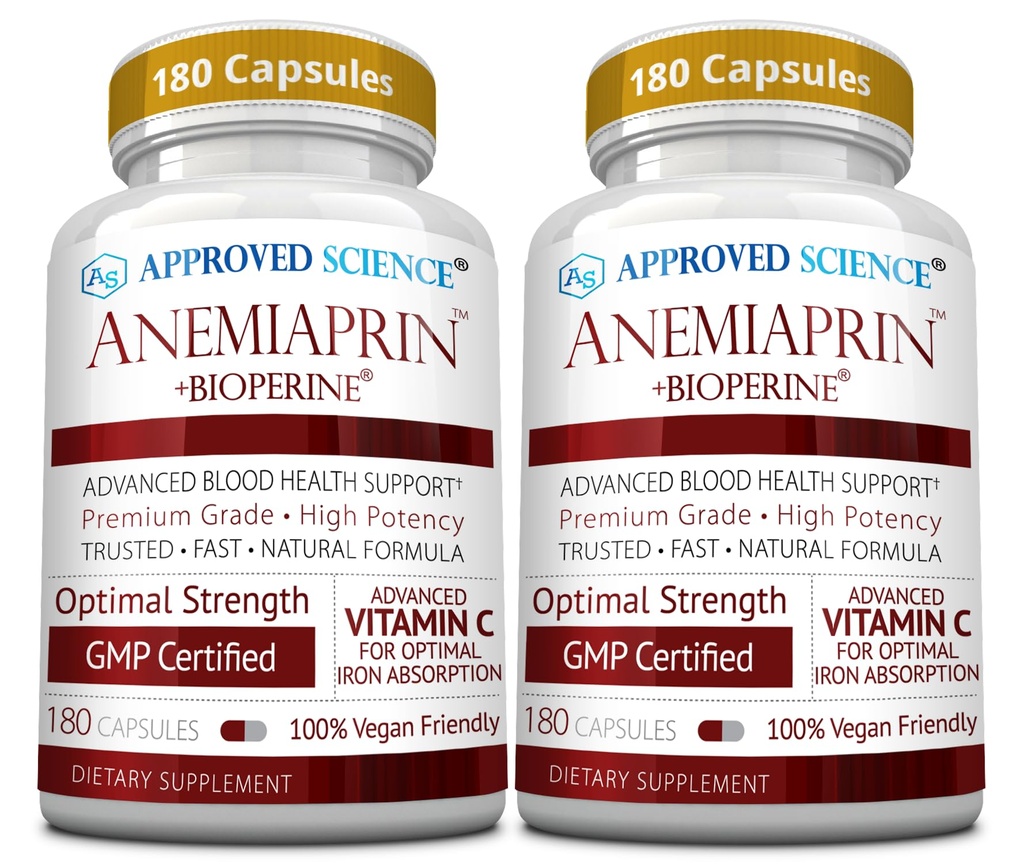 Anemiaprin schválené vědy - Absorbovatelné železo, Vitamin C - Gentle On Stomach - 380 Kapsle - 6 Měsíční zásoba - Non- GMO, Vegan