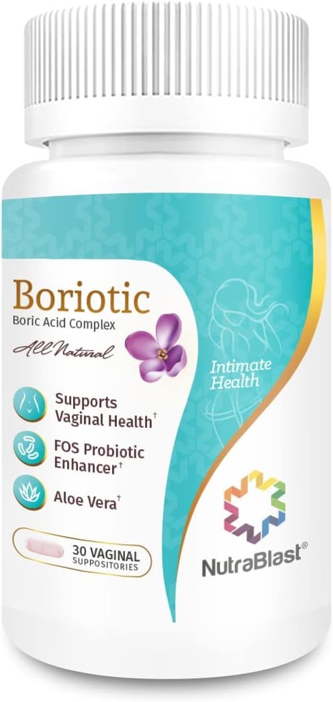NutraBlast kyselina boritá Vaginální Suppositors Complex w / Aloe Vera & FOS Prebiotic Enhancer CLAS124; Všechny přírodní Boriotické CLAS124; Made in USA (30 Count)