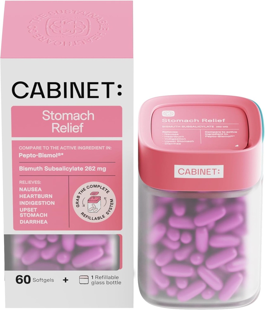 Skříň: Žaludek Relief Bismuth Subsalicylát 262mg, 60 Počet 124; Anti- Diarrheail Relief for Upset Stomach, a Požití (Starter Kit)