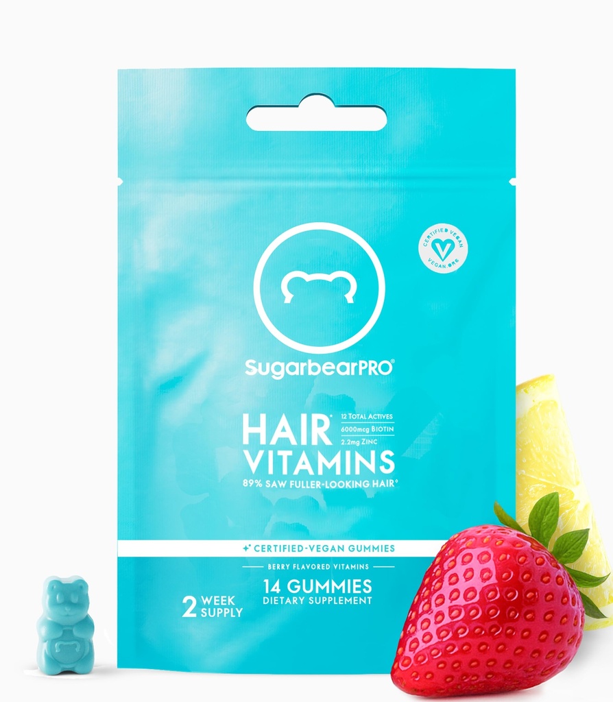 SugarBearPro Vlasy Vitamin Gummy 14 den Dodávka Extra Síla Biotin 6000mcg, Růst pro muže a ženy, Vegan Vitamin B12, MSM, Inositol, Omega 3, Elderberry, Certified Kosher, Halal, Cruelty-Zdarma