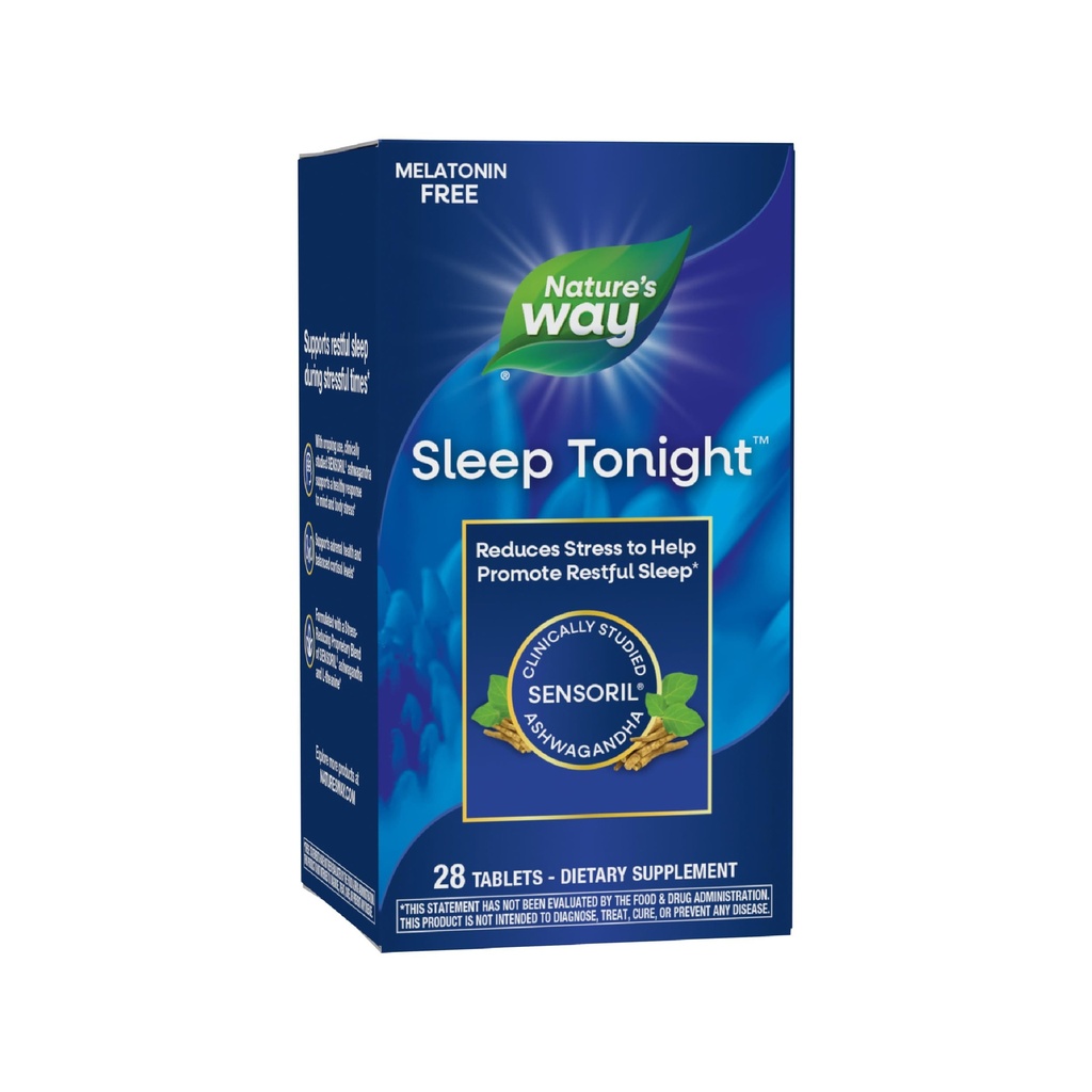 Nature 's Way Sleep tonight, Stress- Reduction Formule to Promote Restful Sleep *, With Ashwagandha and L-Theanin, Melatonin free, Vegan, 28 Tablet (Balení květen Vary)